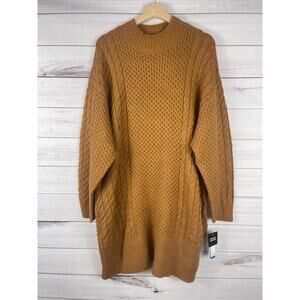 Sandra Darren Sweater Dress Women XL Brown Acrylic Textured Cable Knit Crew Neck